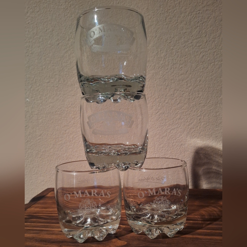 Vintage Pat O'Mara's Irish Country Cream Lowball Rocks Etched Glasses Set Of 4